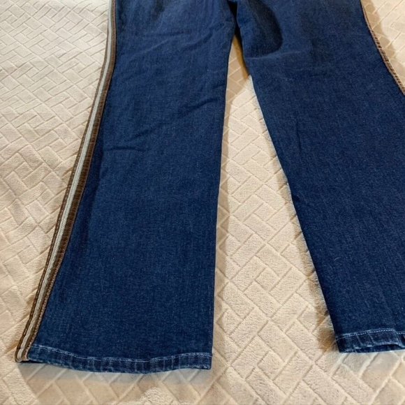 J Mclaughlin Womens 10 Jeans Blue Trouser Boot Cut Tuxedo Stripe Dark Wash - Picture 11 of 12